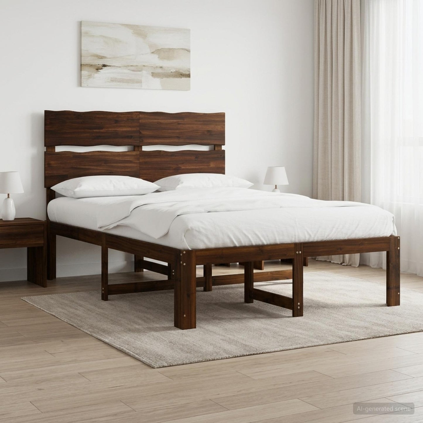 Dobbelt Sengestel med Hovedgærde ROSTOCK Mørk Brun 135 x 190 cm