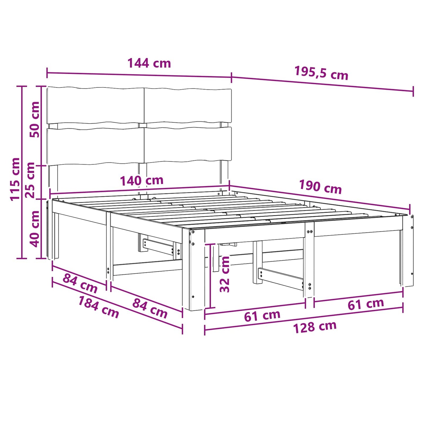 Dobbelt Sengestel med Hovedgærde ROSTOCK Hvid 140 x 190 cm