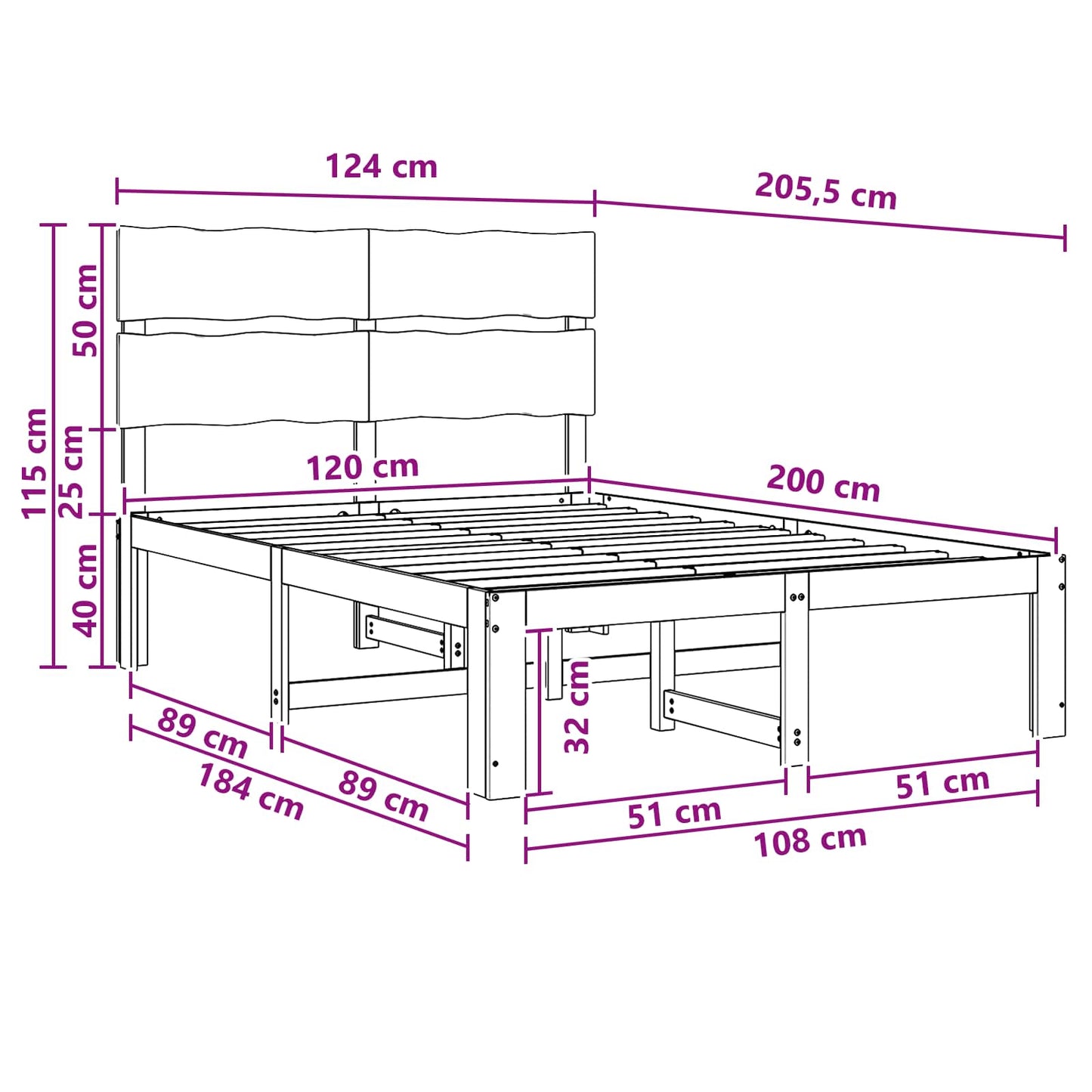 Dobbelt Sengestel med Hovedgærde ROSTOCK Hvid 120 x 200 cm