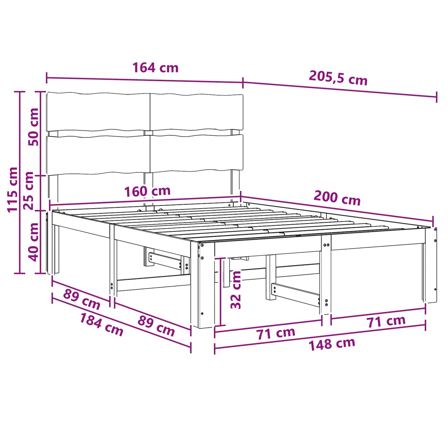 Dobbelt Sengestel med Hovedgærde ROSTOCK Hvid 160 x 200 cm