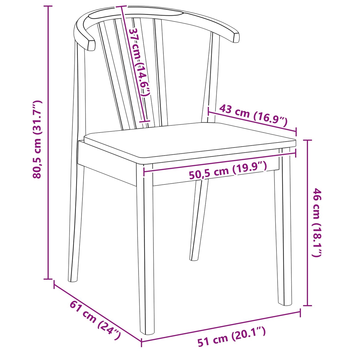 Spisestuestol 2 pcs Hvid Solid gummitræ