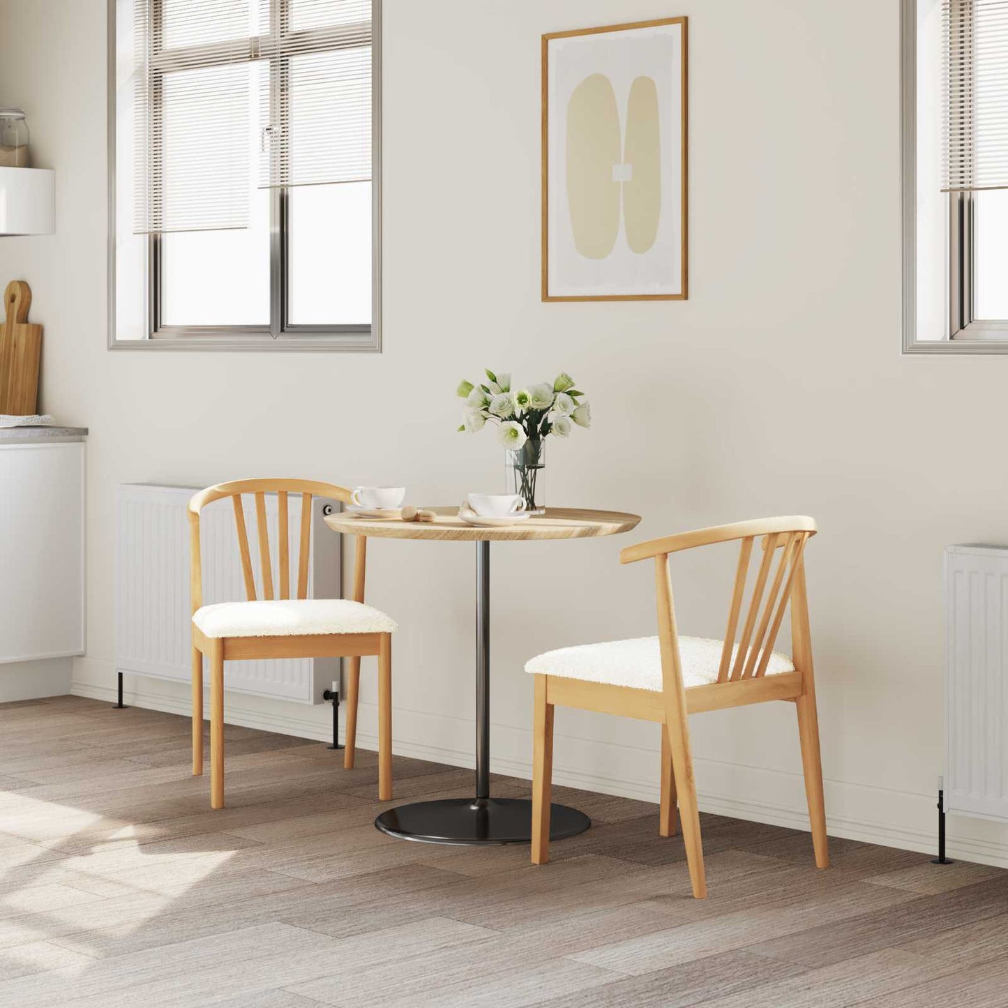 Spisestuestol 2 pcs Natur og hvid Solid gummitræ