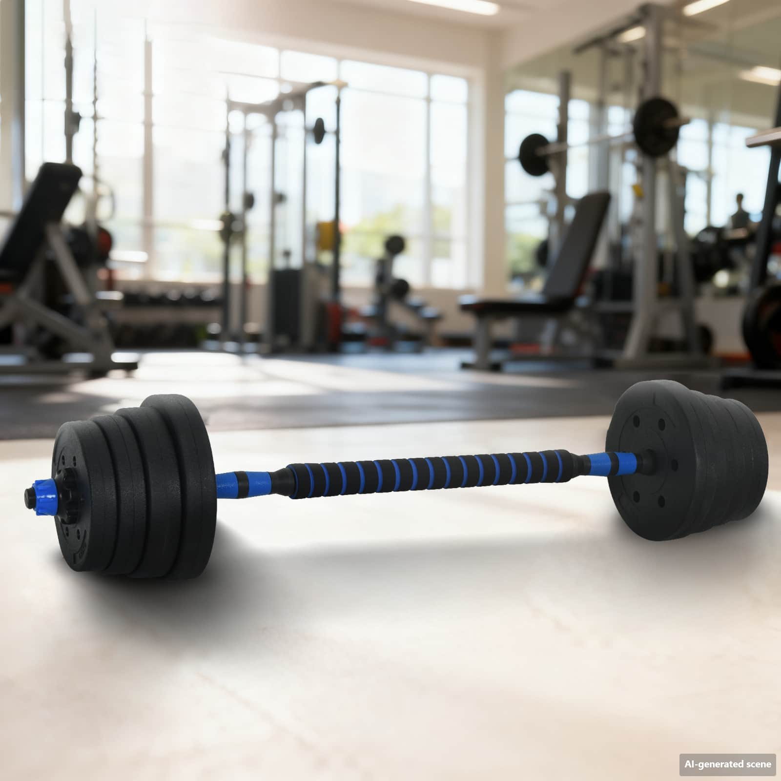 2-i-1 Håndvægt Barbell Sæt 30 kg Sort og Blå Cement og jernsand billede