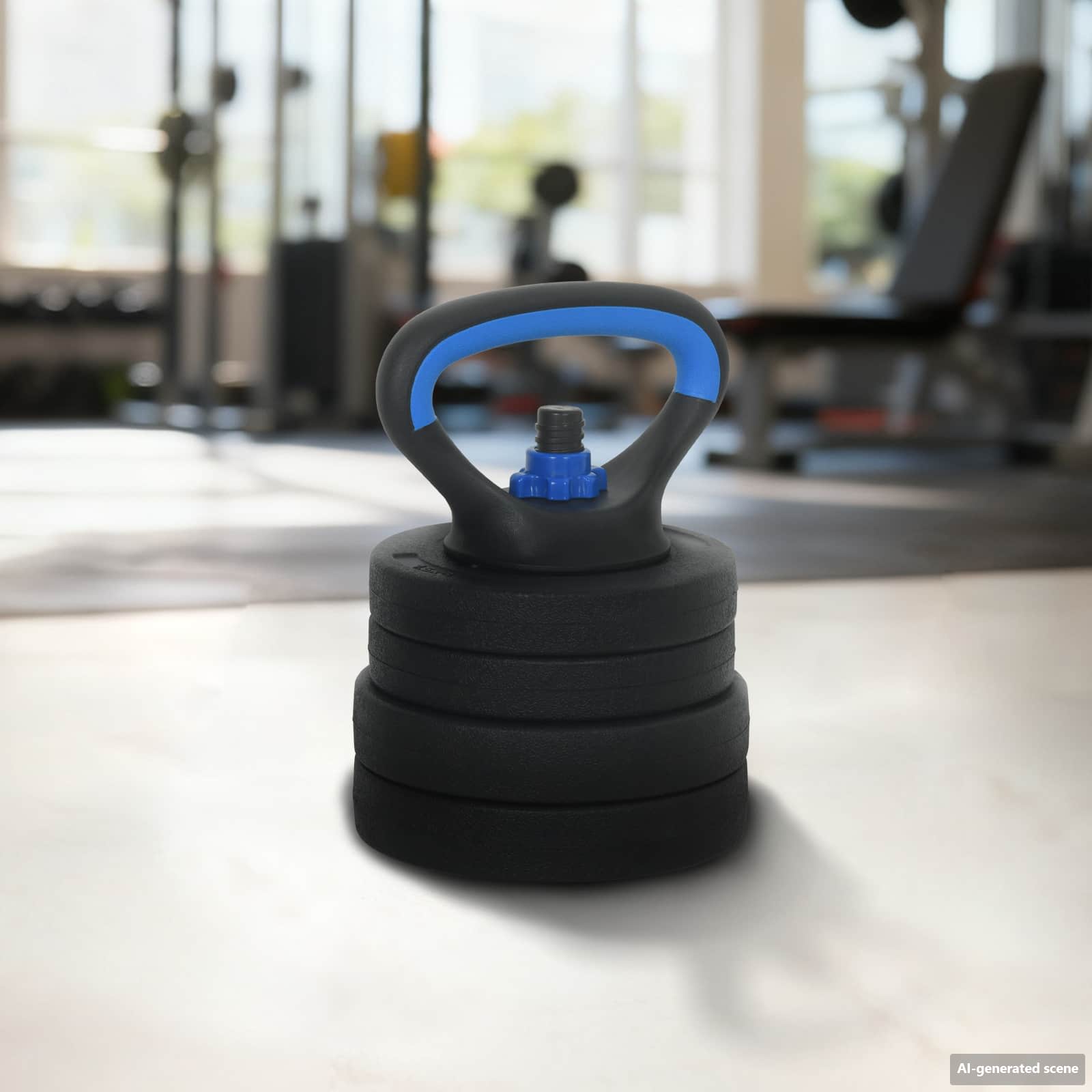 4-i-1 justerbart håndvægts-, vægtstangs- og kettlebell-sæt 20 kg - sort/blå