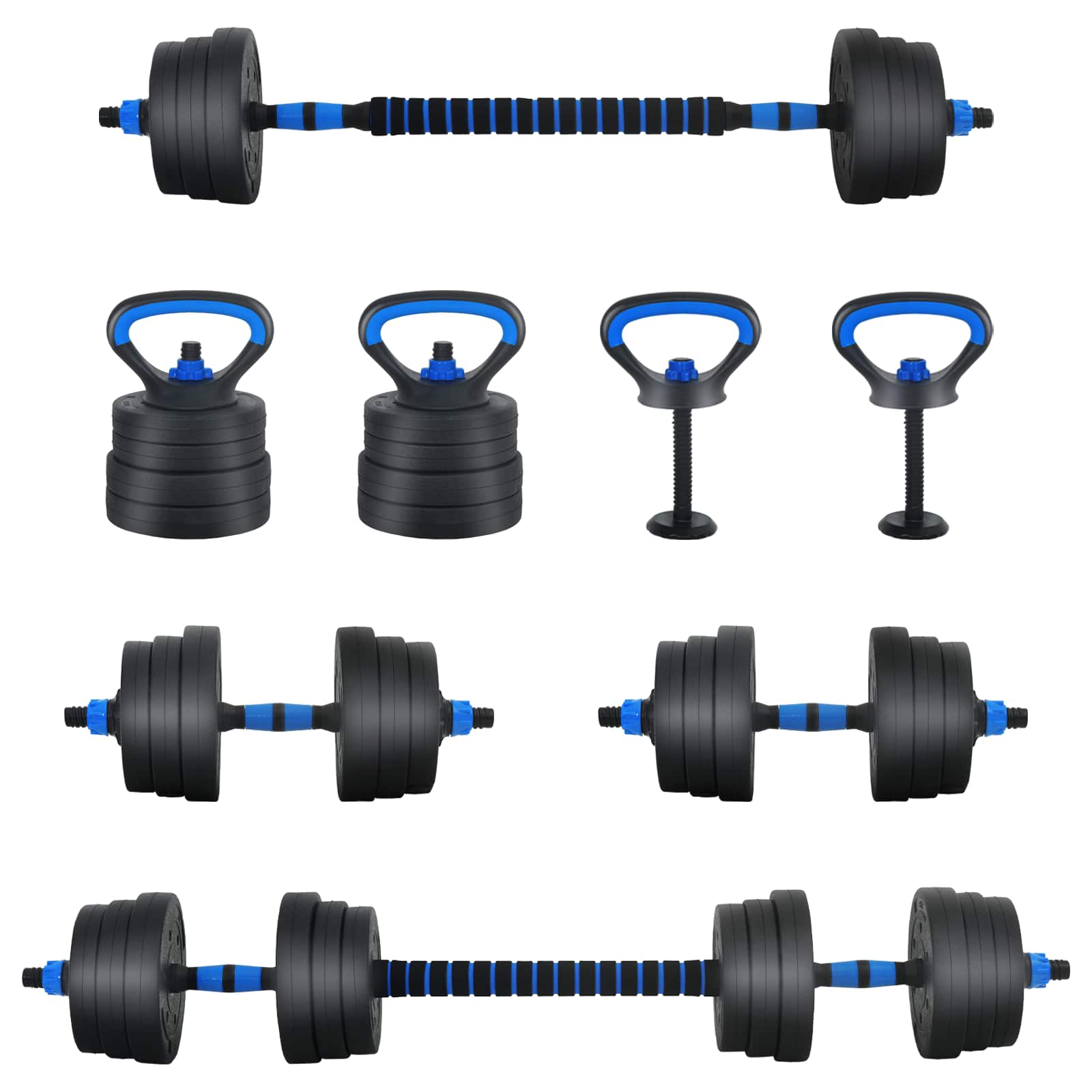 4-i-1 Dumbbell Barbell Kettlebell Sæt 20 kg Sort og Blå billede