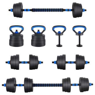 4-i-1 Dumbbell Barbell Kettlebell Sæt 20 kg Sort og Blå