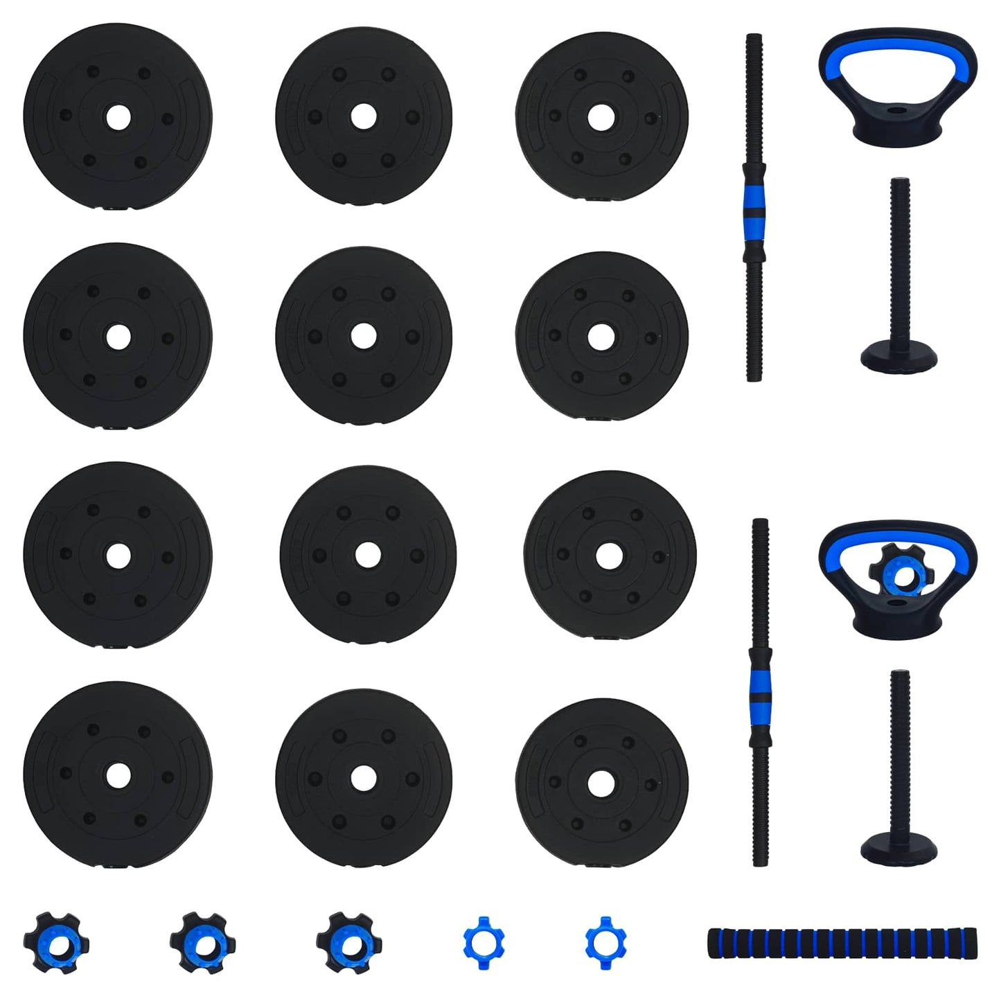 4-i-1 Dumbbell Barbell Kettlebell Sæt 20 kg Sort og Blå