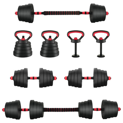 4-i-1 Dumbbell Barbell Kettlebell Sæt 30 kg Sort og rød