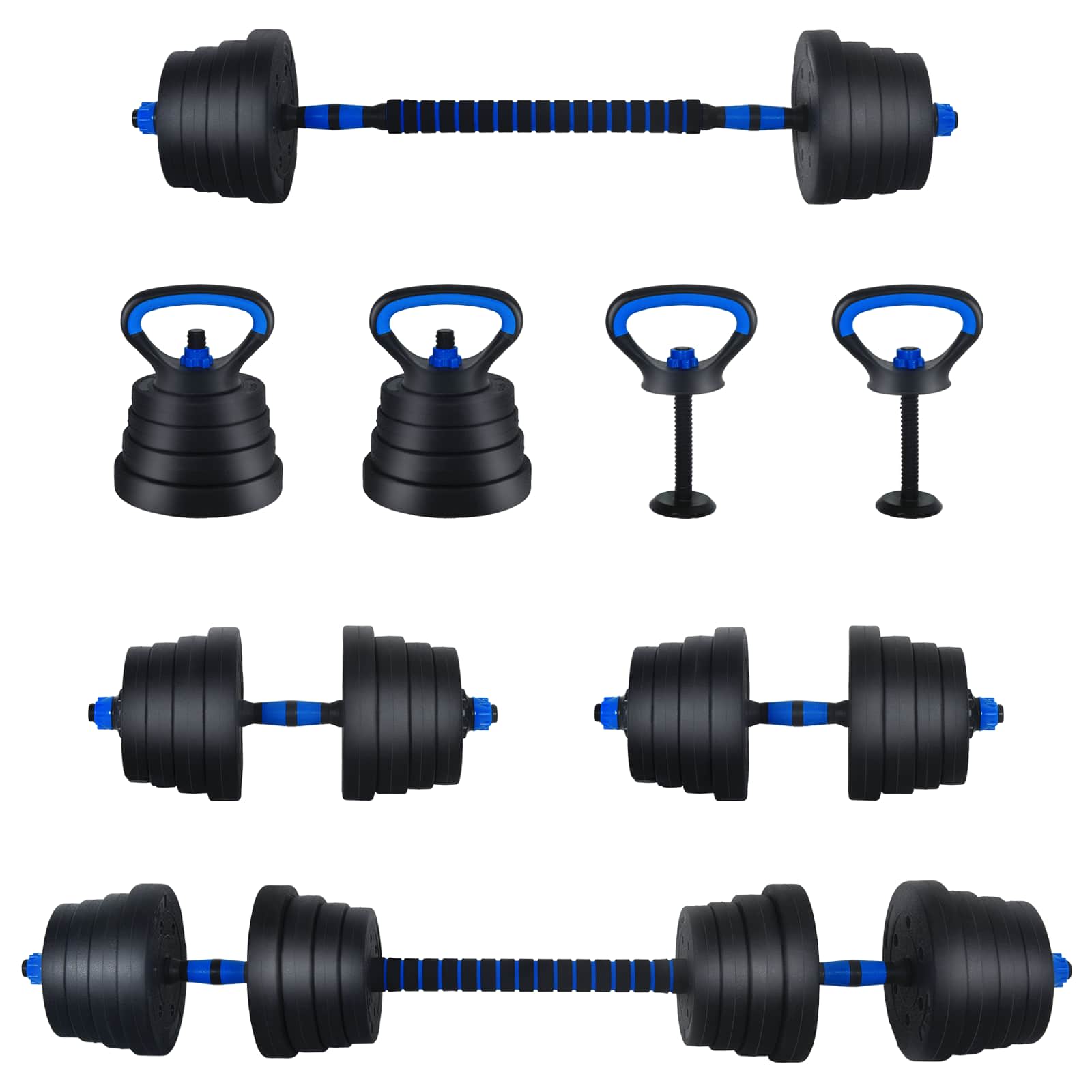 4-i-1 Håndvægte Barbell Kettlebell Sæt 30 kg Sort og Blå billede