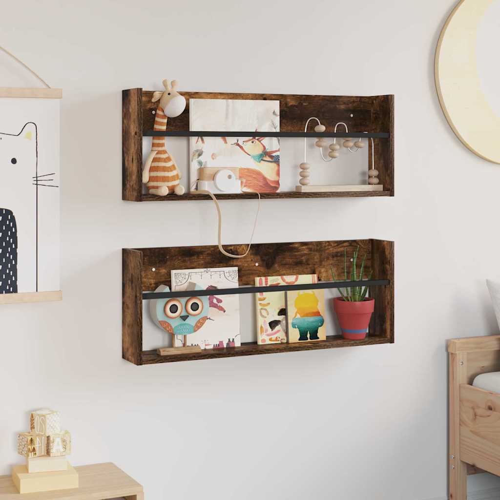 Magasin Rack 2 stk. Røget eg 80 x 12 x 30 cm Konstrueret træ