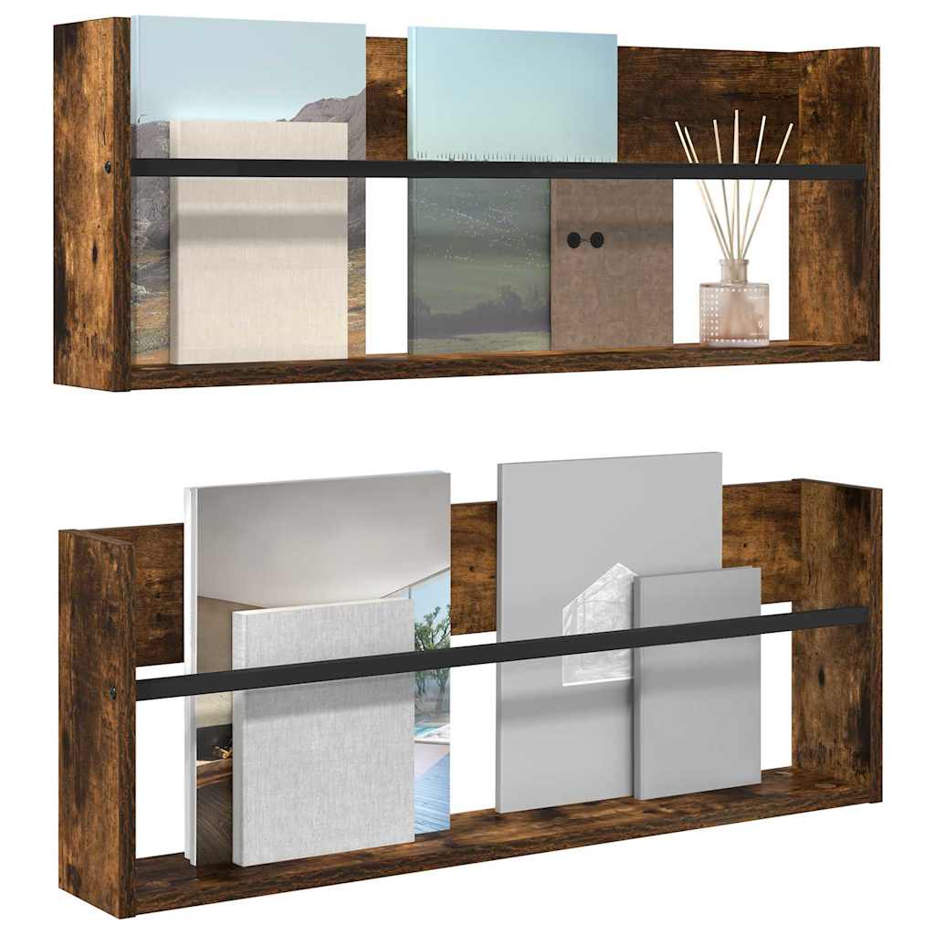 Magasin Rack 2 stk. Røget eg 80 x 12 x 30 cm Konstrueret træ