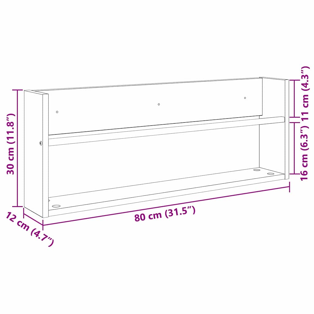 Magasin Rack 2 stk. Røget eg 80 x 12 x 30 cm Konstrueret træ
