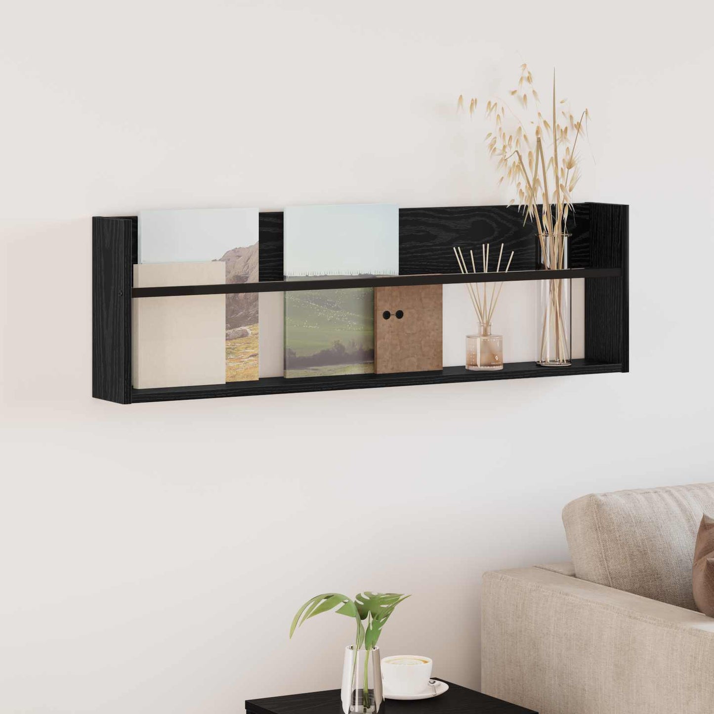 Magasin Rack med hylde Sort eg 100 x 12 x 30 cm Konstrueret træ