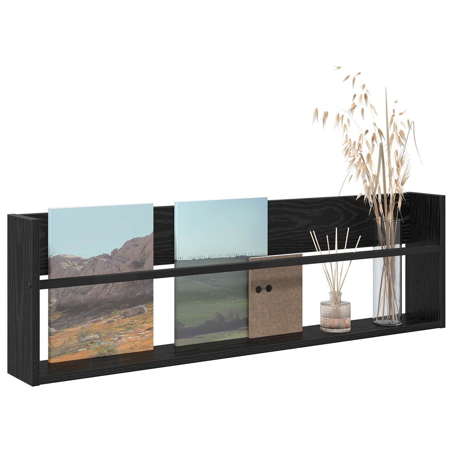 Magasin Rack med hylde Sort eg 100 x 12 x 30 cm Konstrueret træ