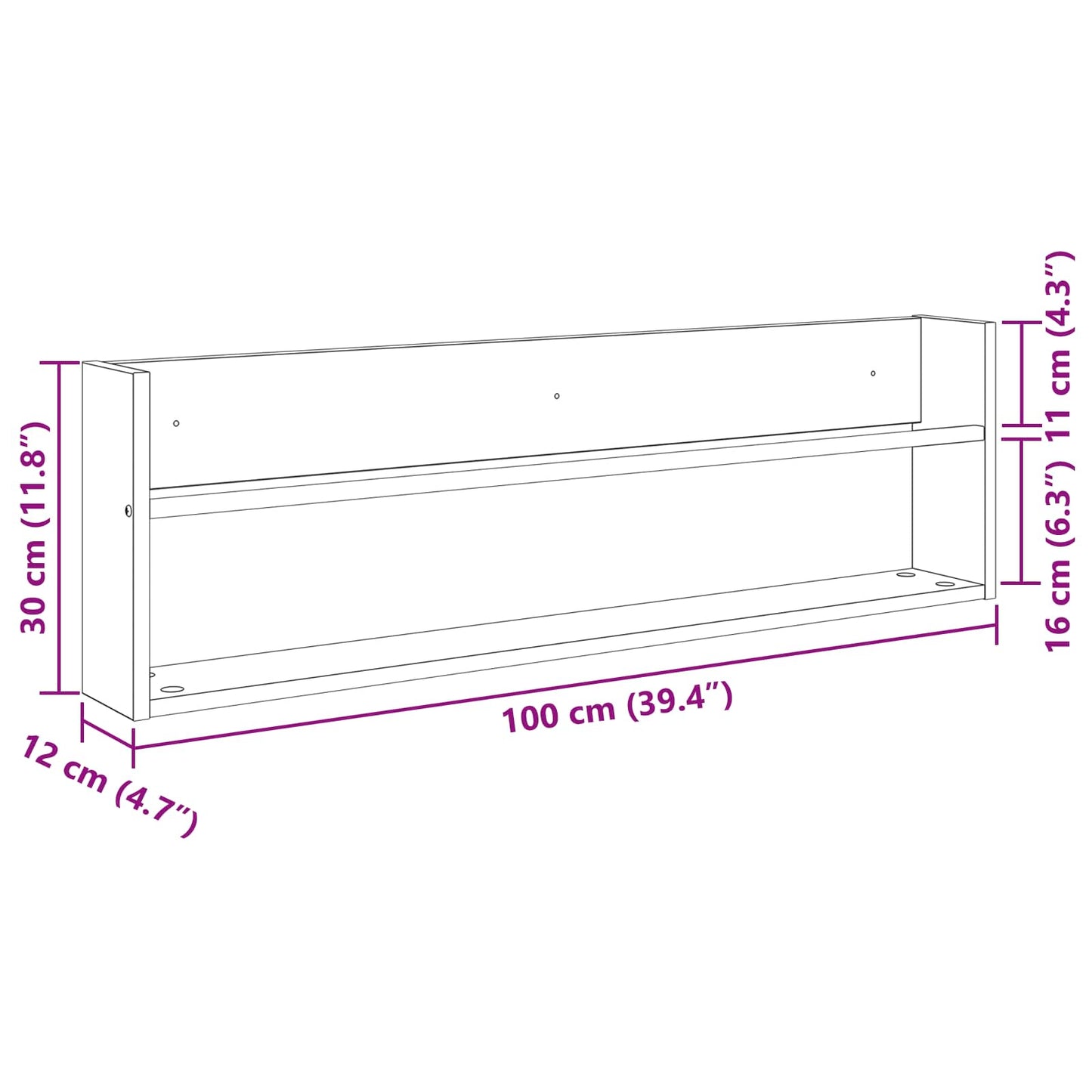 Magasin Rack med hylde Sort eg 100 x 12 x 30 cm Konstrueret træ