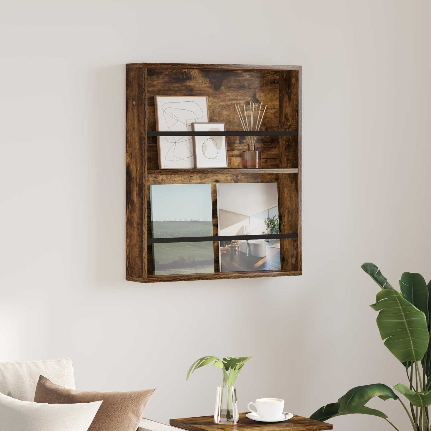 Magasin Rack med hylde Røget eg 60 x 12 x 70 cm Konstrueret træ