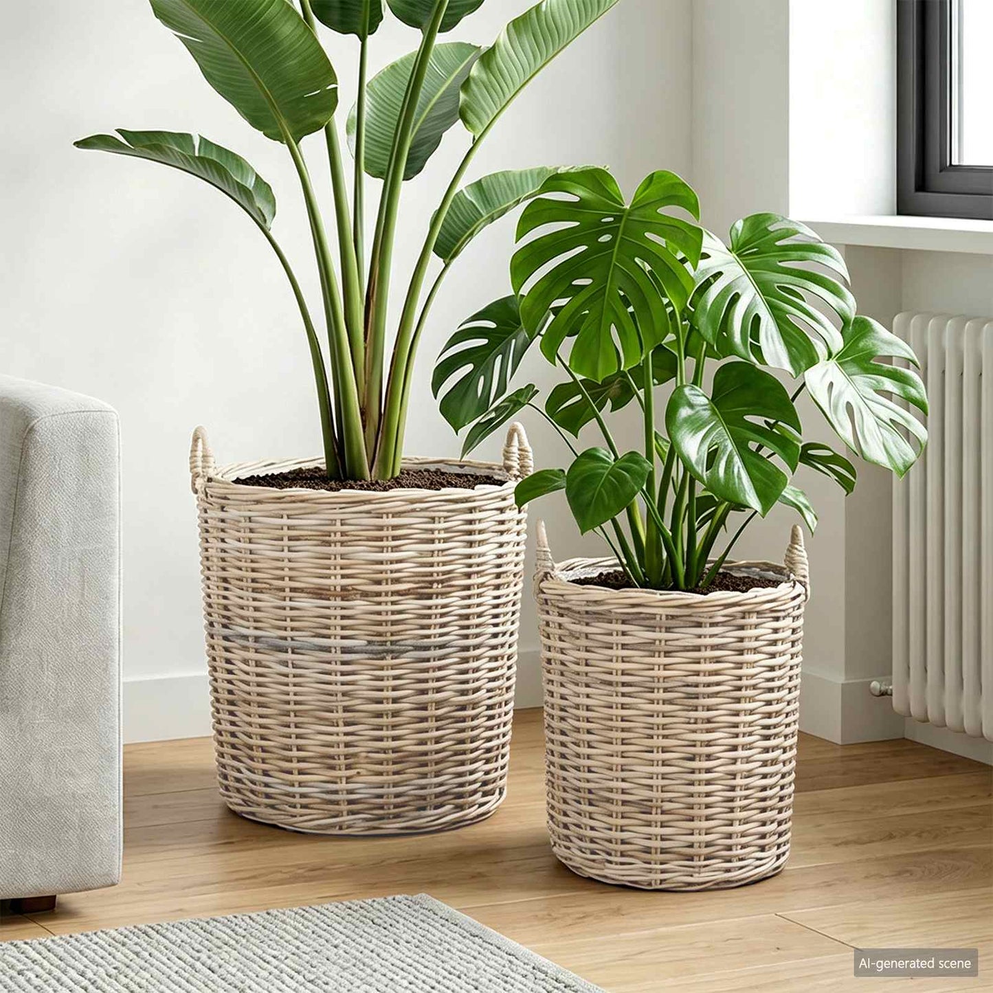 Plantekurv med opbevaring 2 stk. Naturlig grå Kubu rattan