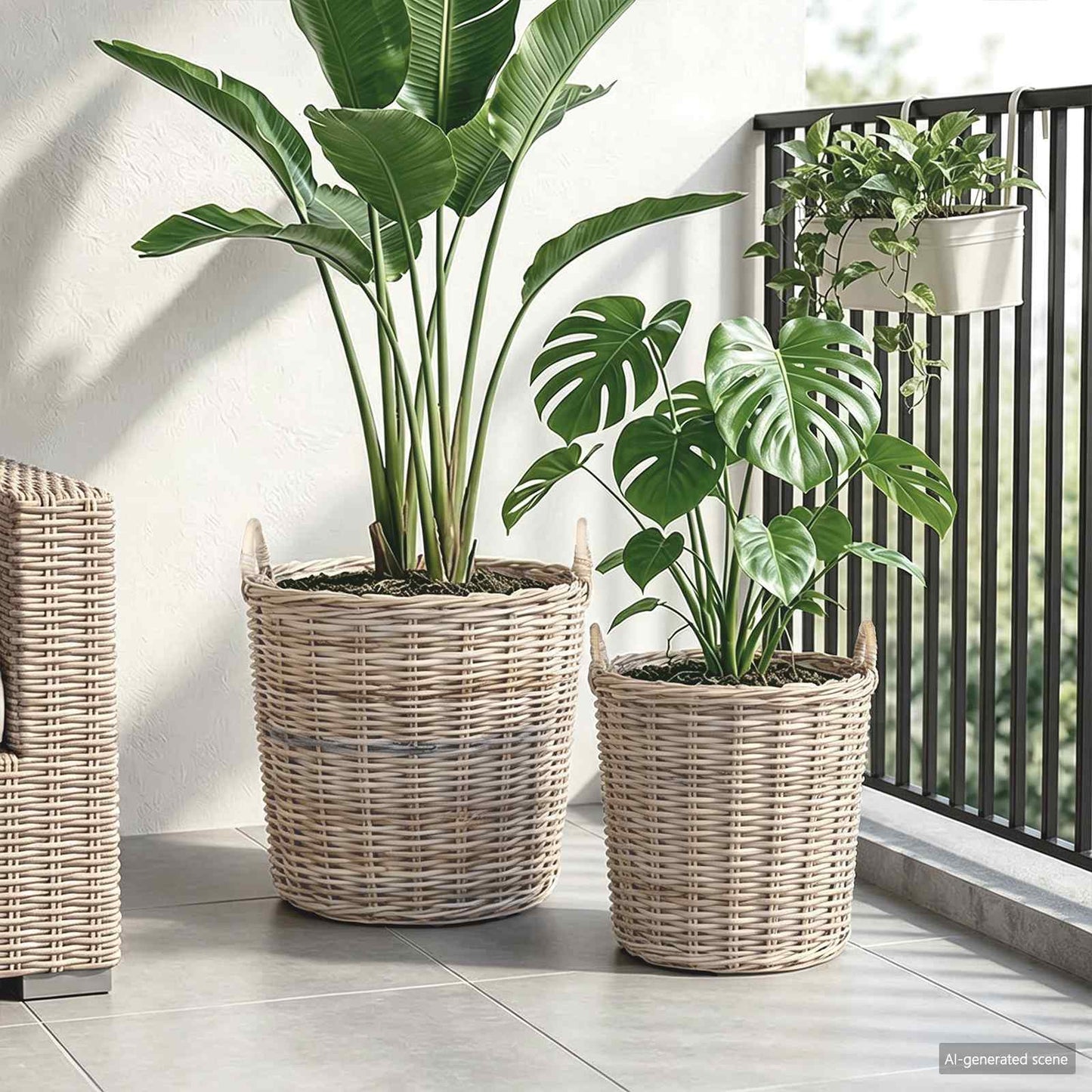 Plantekurv med opbevaring 2 stk. Naturlig grå Kubu rattan