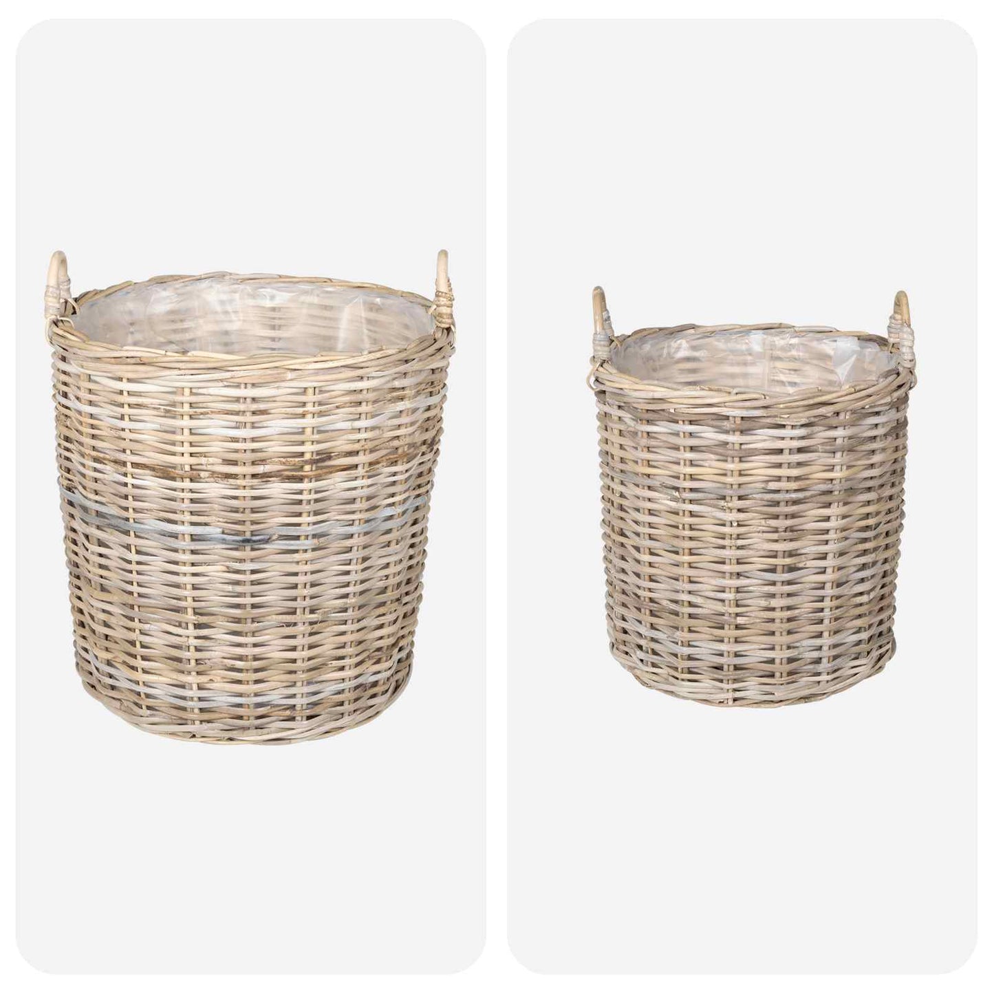 Plantekurv med opbevaring 2 stk. Naturlig grå Kubu rattan