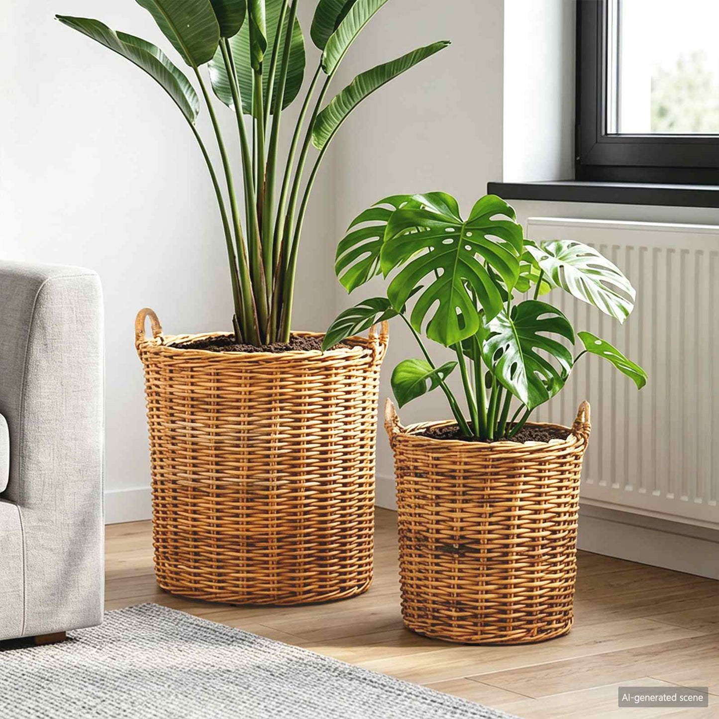 Plantekurv med opbevaring 2 stk. Naturlig Brun Kubu rattan
