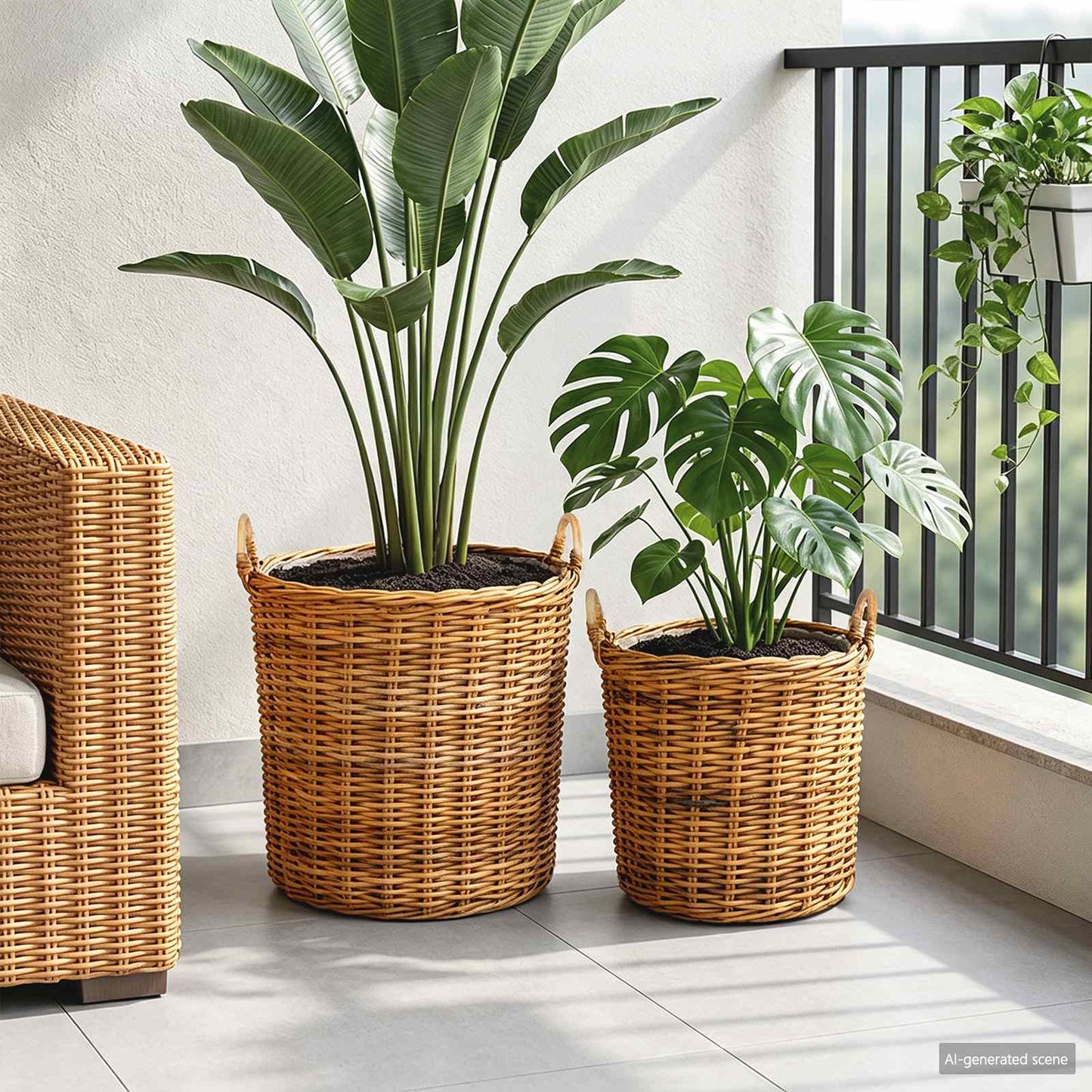 Plantekurv med opbevaring 2 stk. Naturlig Brun Kubu rattan