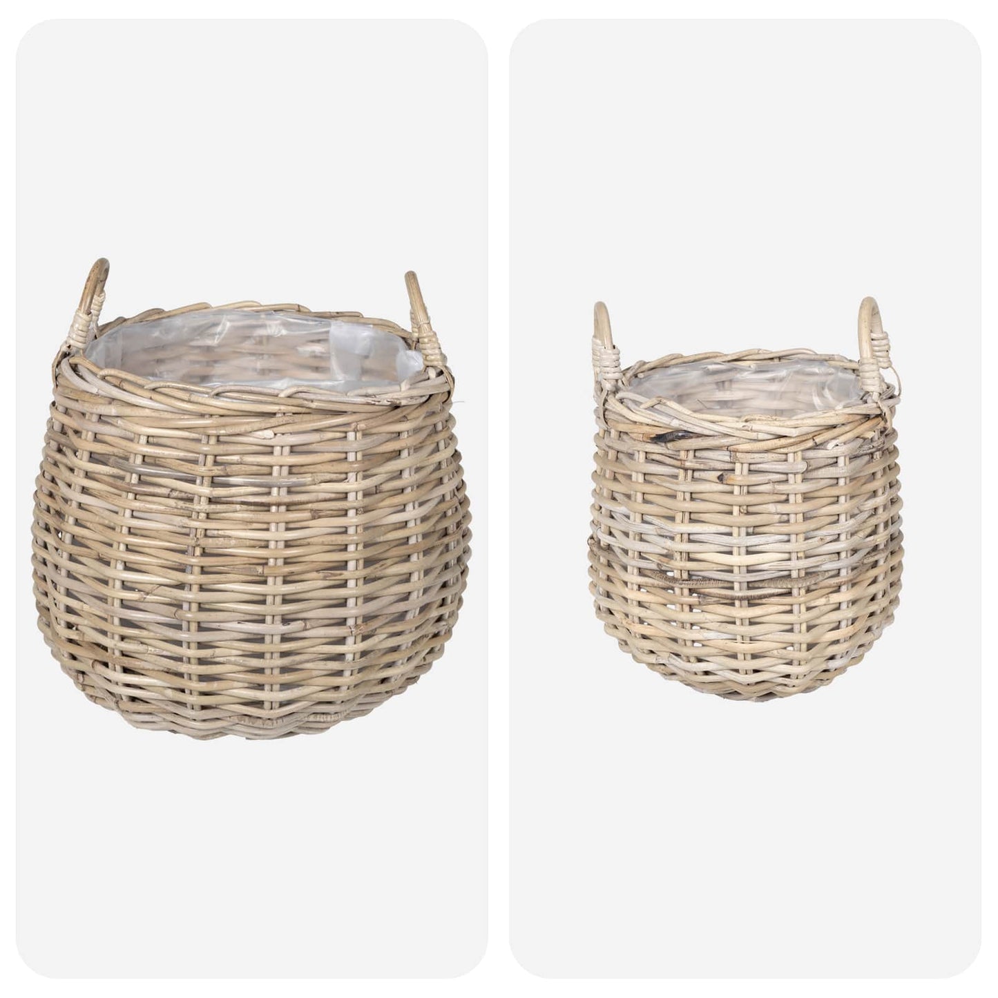 Plantekurv med opbevaring 2 stk. Naturlig grå Kubu rattan