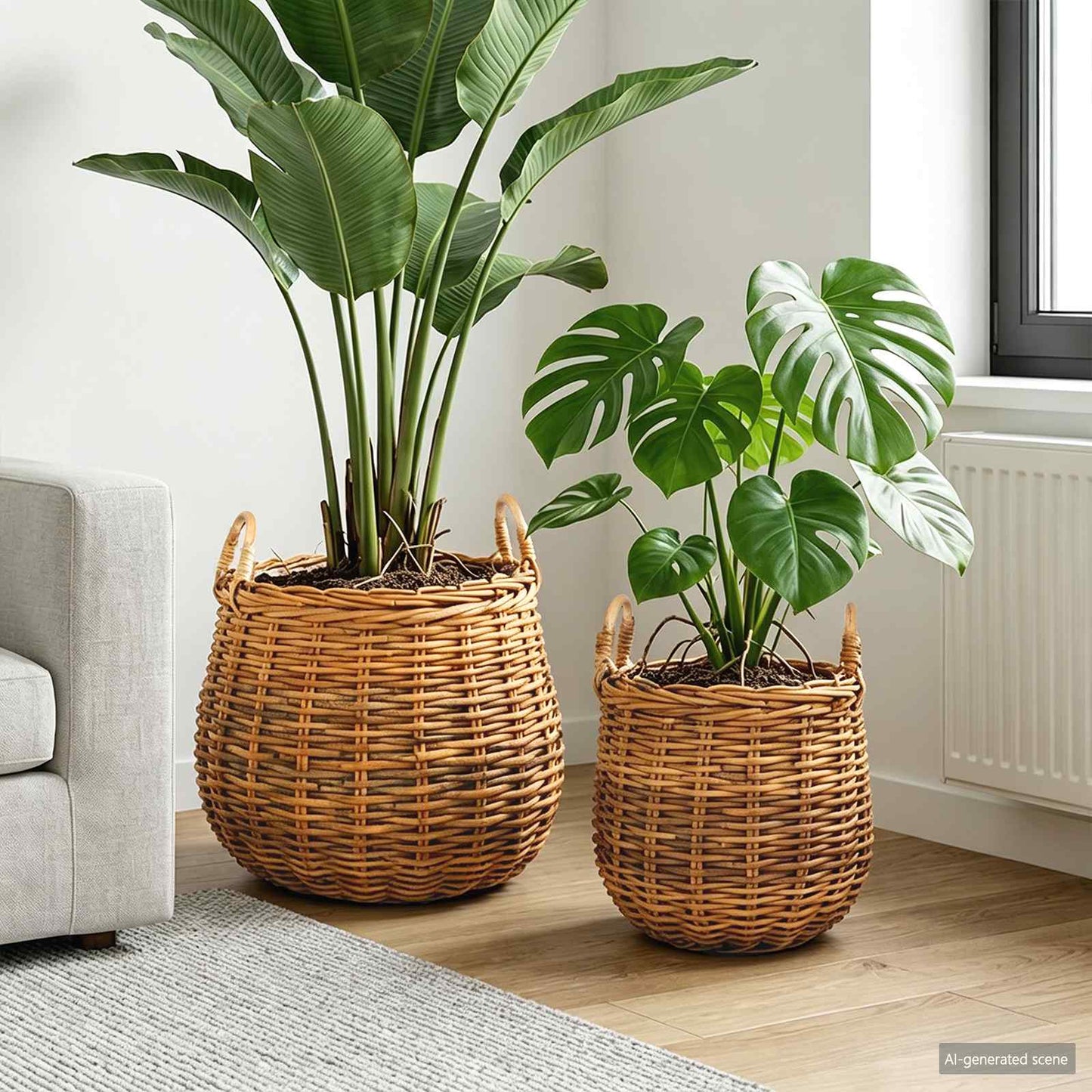 Plantekurv med opbevaring 2 stk. Naturlig Brun Kubu rattan
