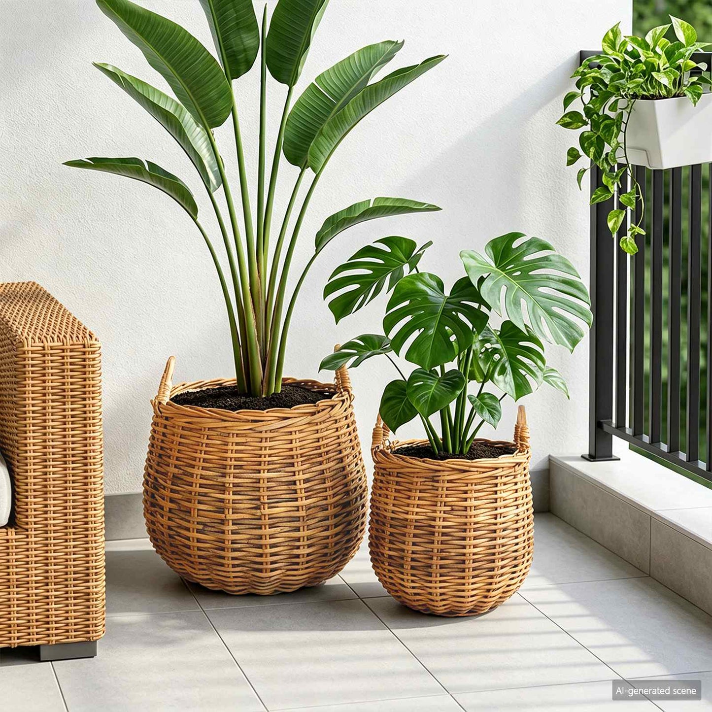 Plantekurv med opbevaring 2 stk. Naturlig Brun Kubu rattan