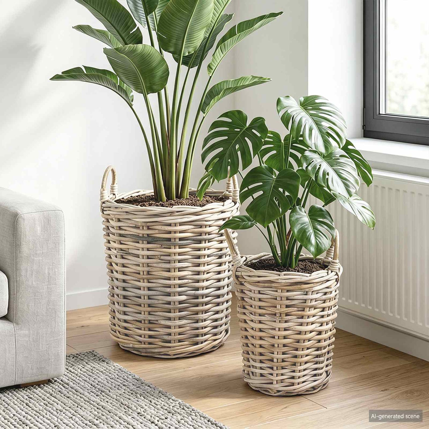 Planter Kurv med opbevaring 2 stk. Naturlig grå Kubu rattan