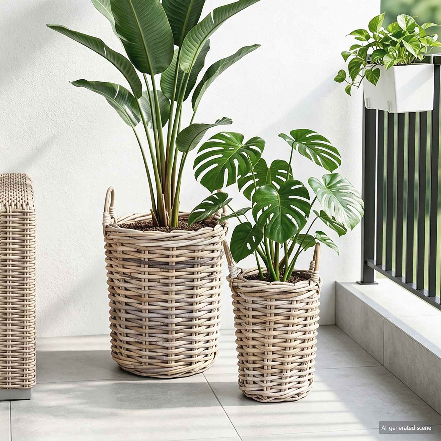 Planter Kurv med opbevaring 2 stk. Naturlig grå Kubu rattan