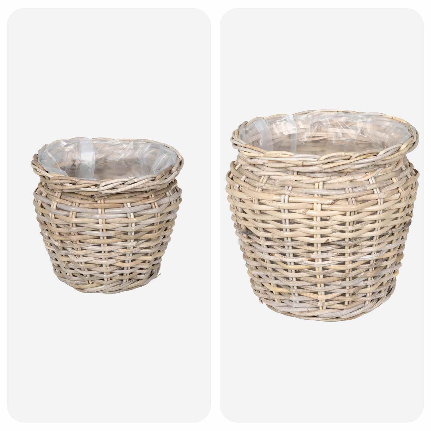 Plantekurv med opbevaring 2 stk. Naturlig grå Kubu rattan