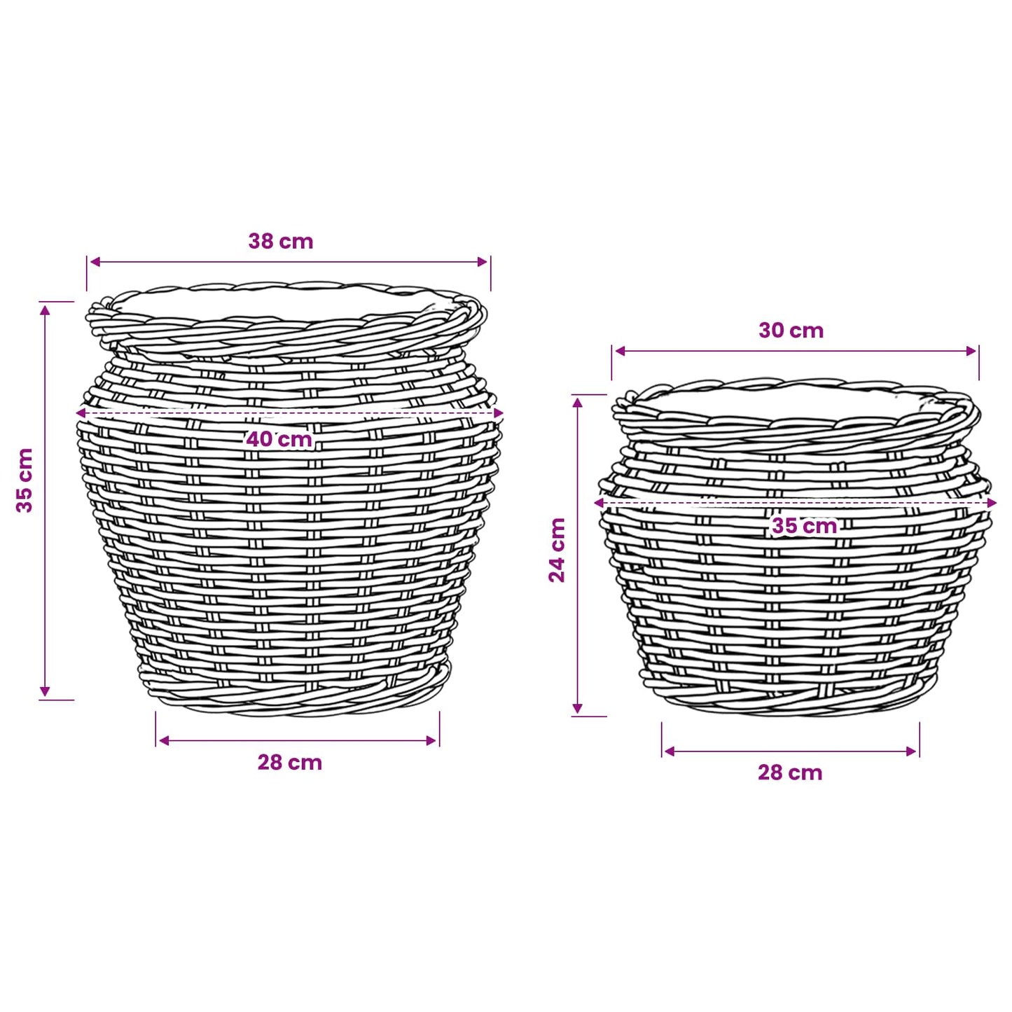 Plantekurv med opbevaring 2 stk. Naturlig grå Kubu rattan