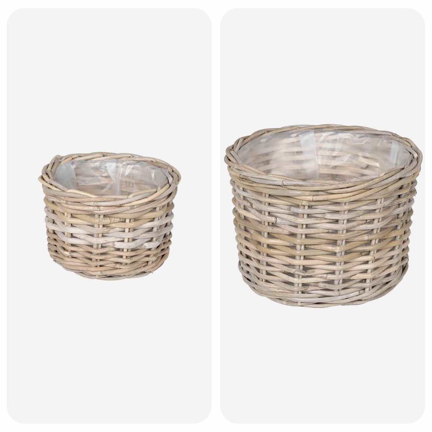 Plantekurv med opbevaring 2 stk. Naturlig grå Kubu rattan