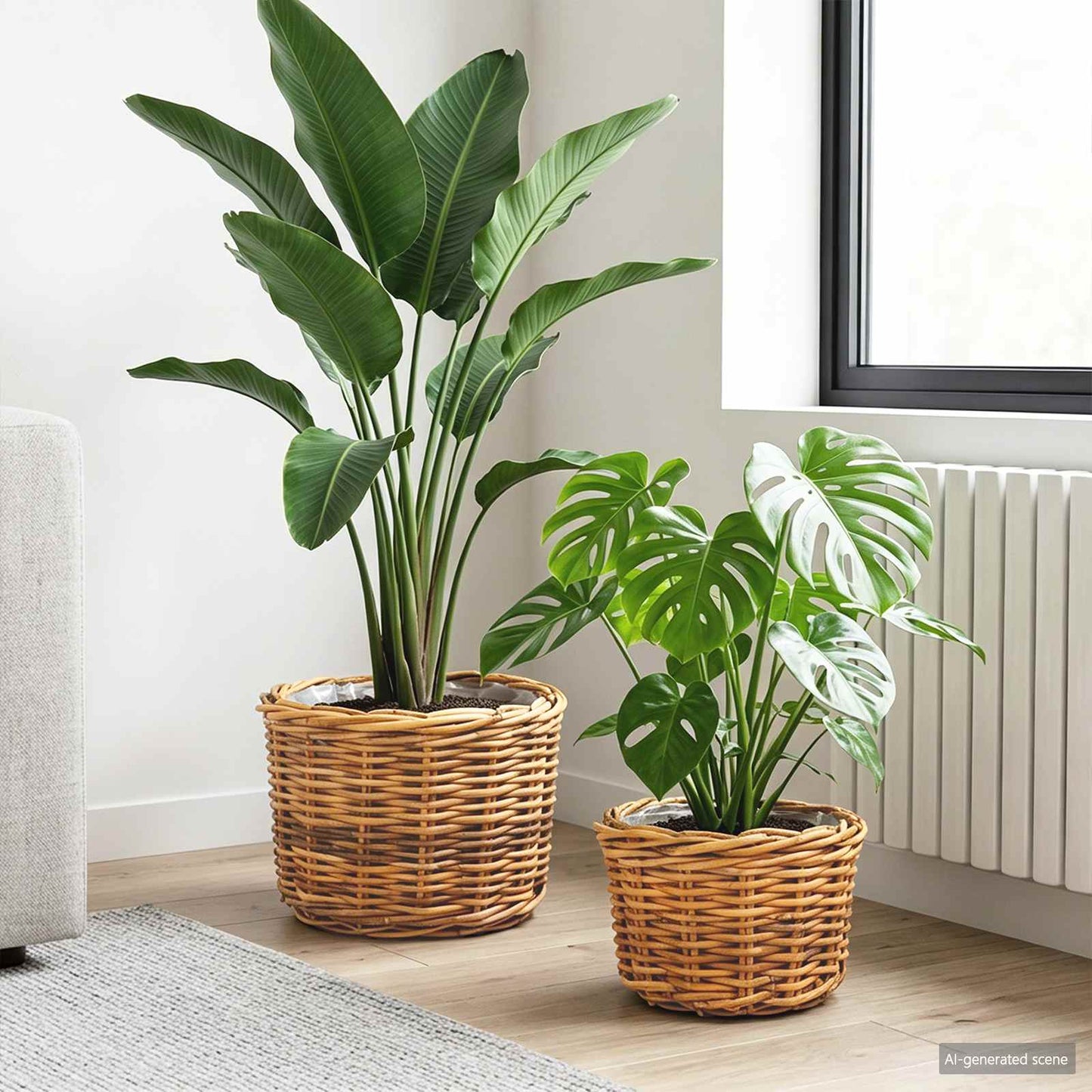 Plantekurv med opbevaring 2 stk. Naturlig Brun Kubu rattan