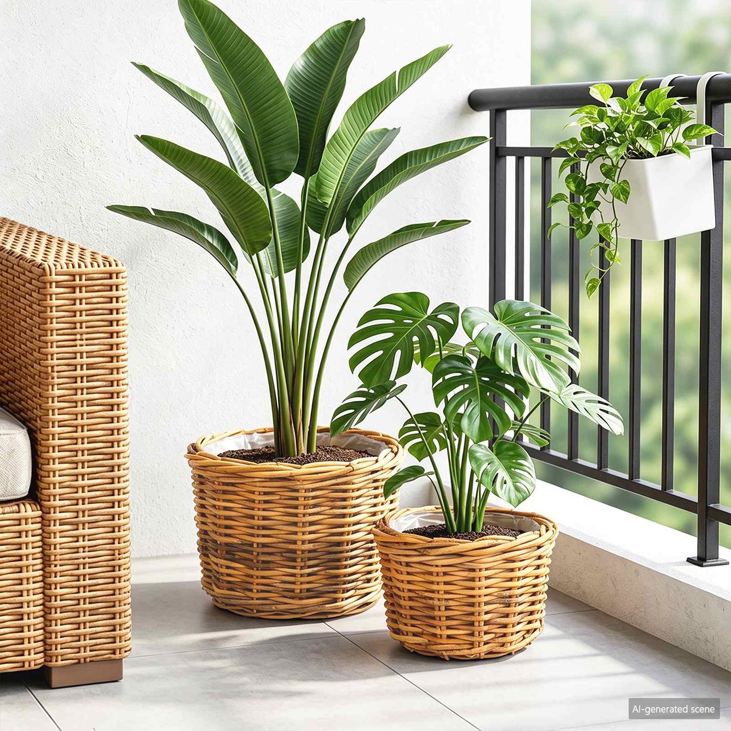 Plantekurv med opbevaring 2 stk. Naturlig Brun Kubu rattan