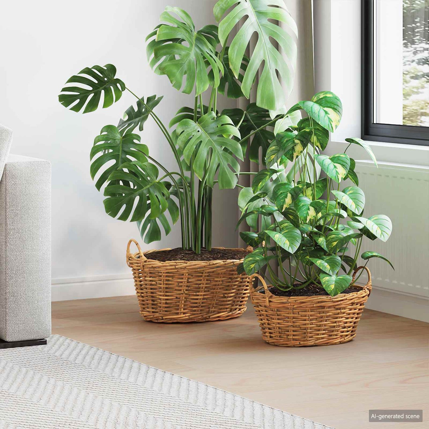 Plantekurv med opbevaring 2 stk. Naturlig Brun Kubu rattan