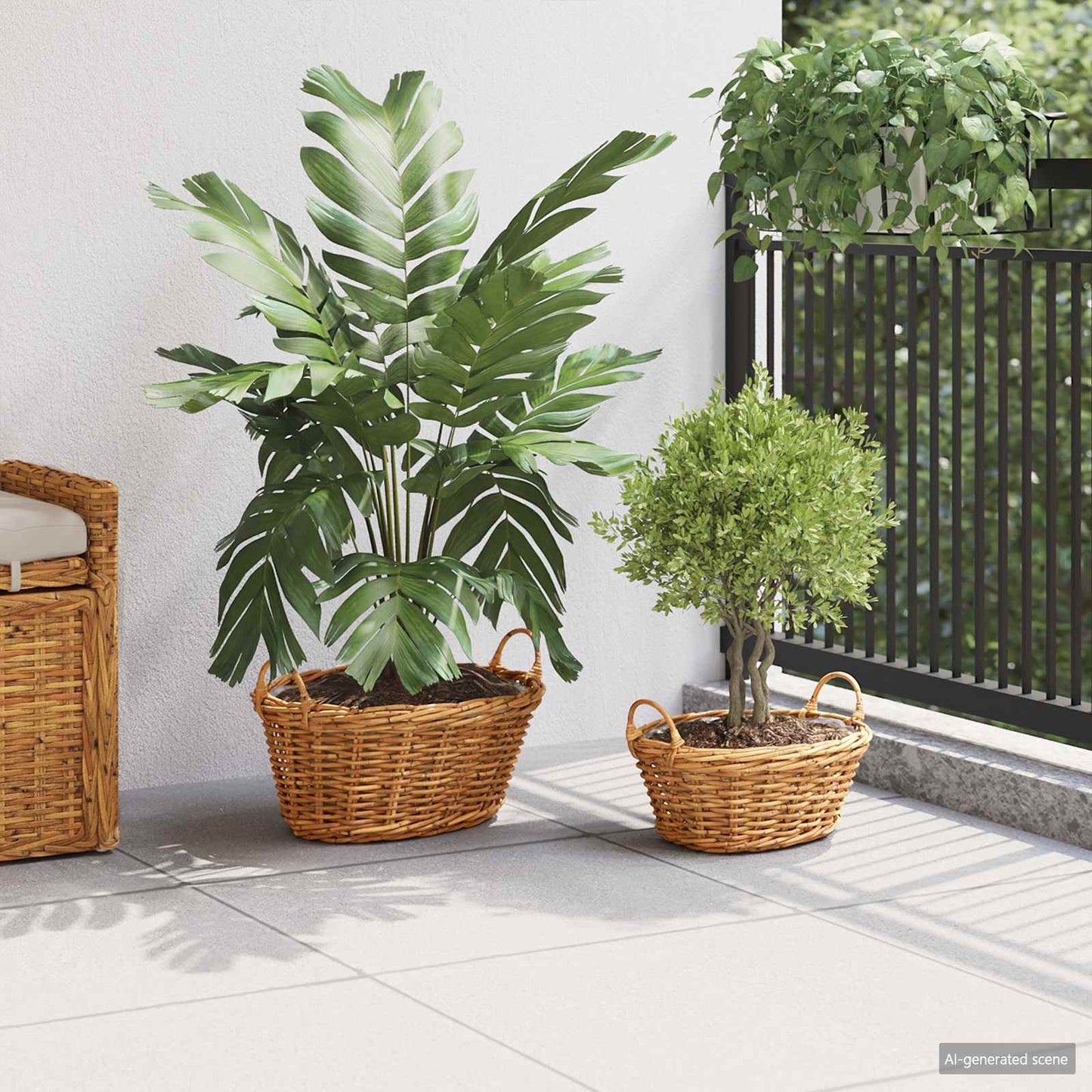 Plantekurv med opbevaring 2 stk. Naturlig Brun Kubu rattan