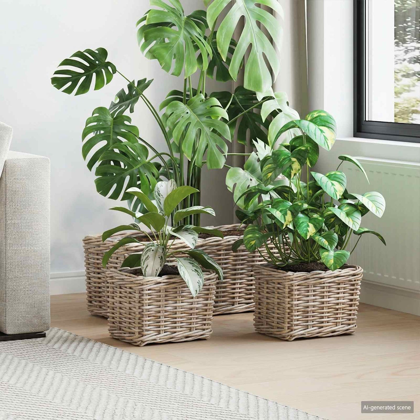 Planter Kurv med opbevaring 3 stk. Naturlig grå Kubu rattan