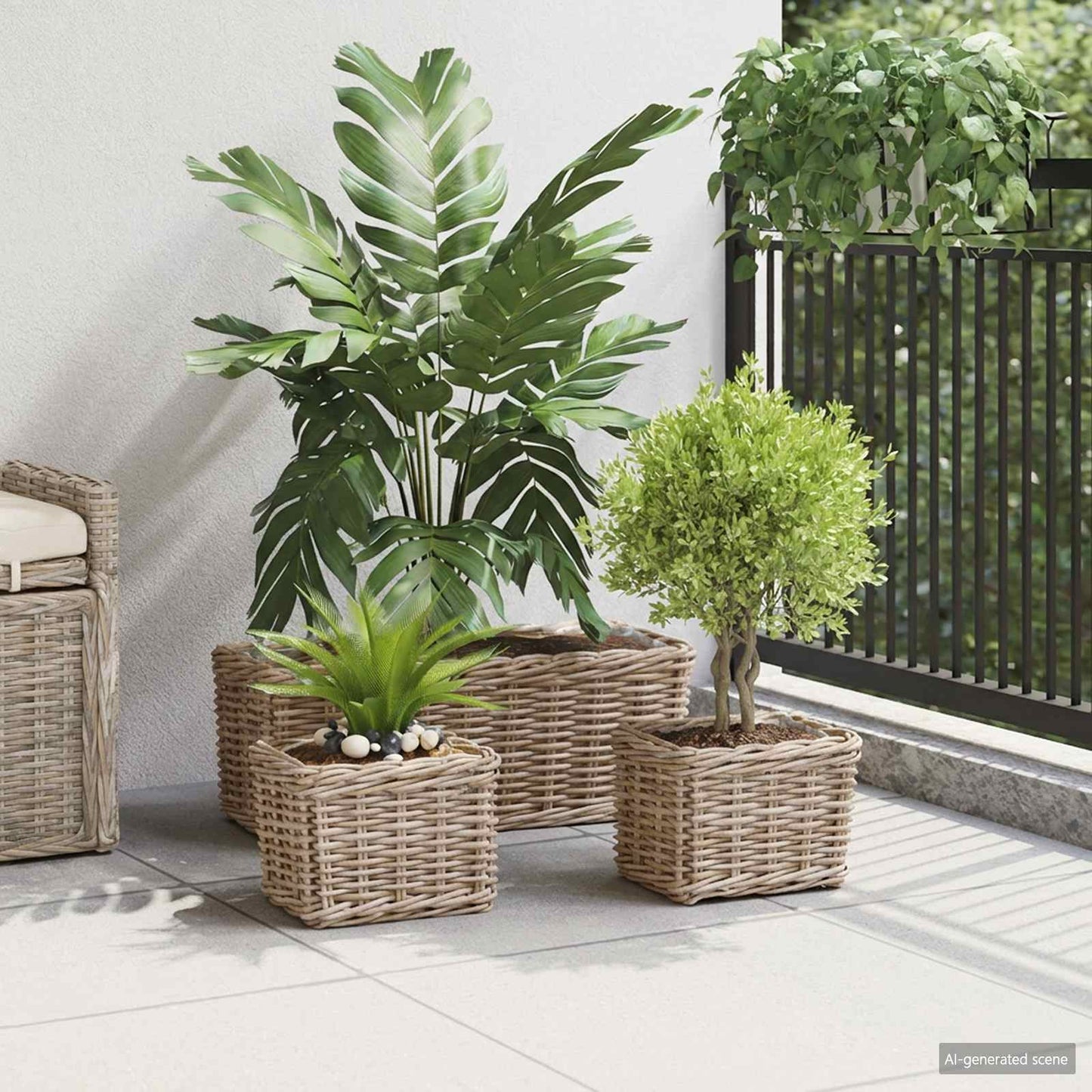 Planter Kurv med opbevaring 3 stk. Naturlig grå Kubu rattan