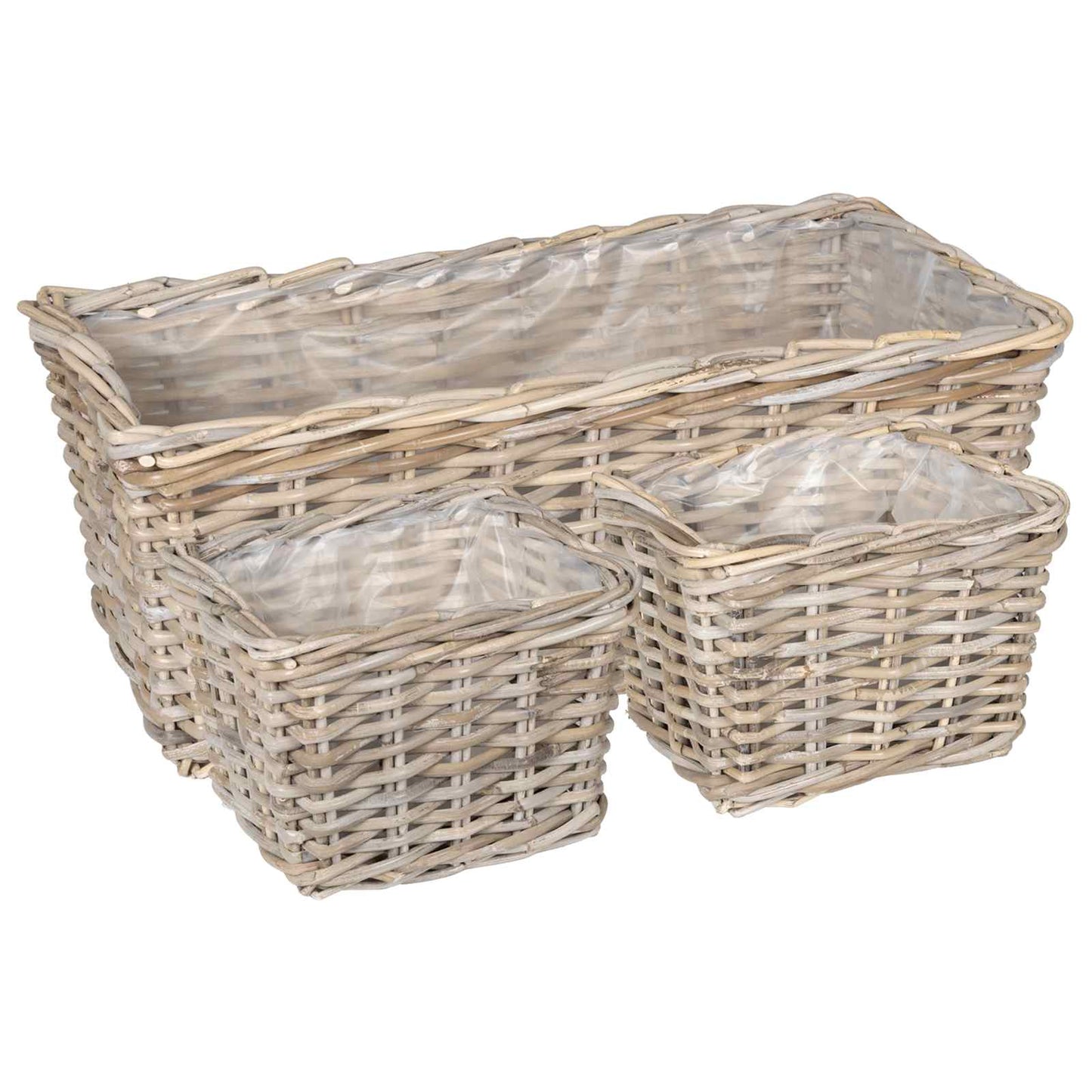 Planter Kurv med opbevaring 3 stk. Naturlig grå Kubu rattan