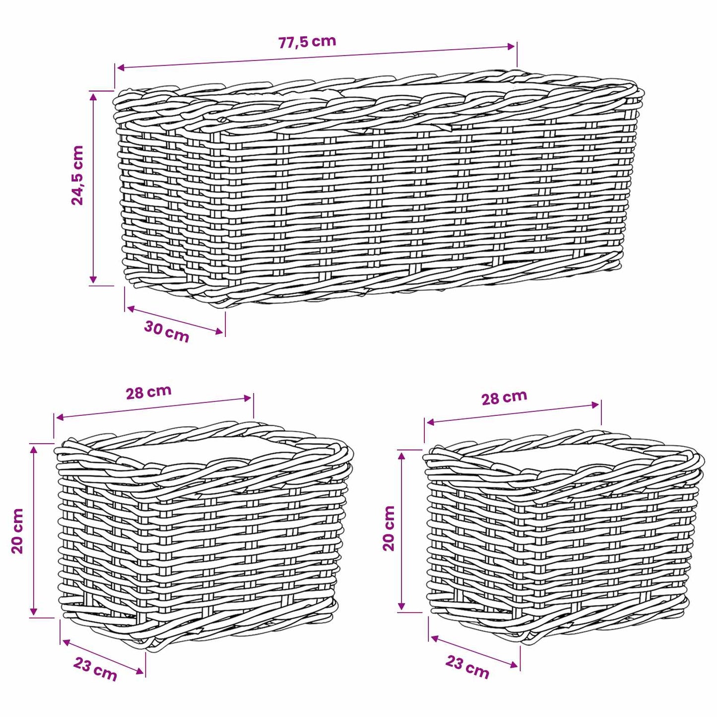 Planter Kurv med opbevaring 3 stk. Naturlig grå Kubu rattan