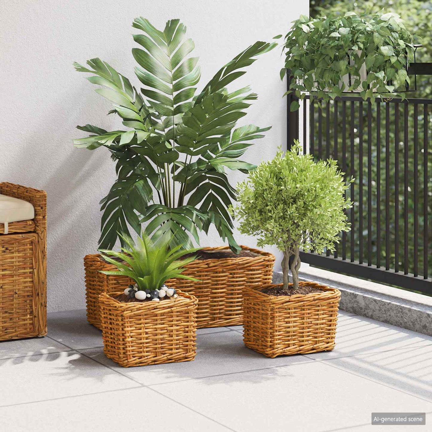 Planter Kurv med opbevaring 3 stk. Naturlig Brun Kubu rattan