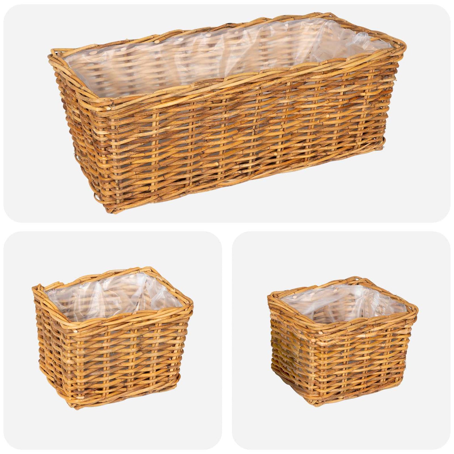 Planter Kurv med opbevaring 3 stk. Naturlig Brun Kubu rattan