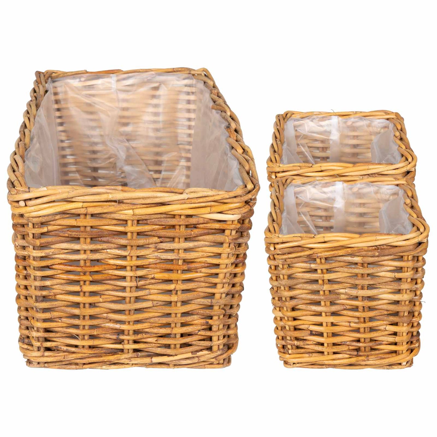 Planter Kurv med opbevaring 3 stk. Naturlig Brun Kubu rattan