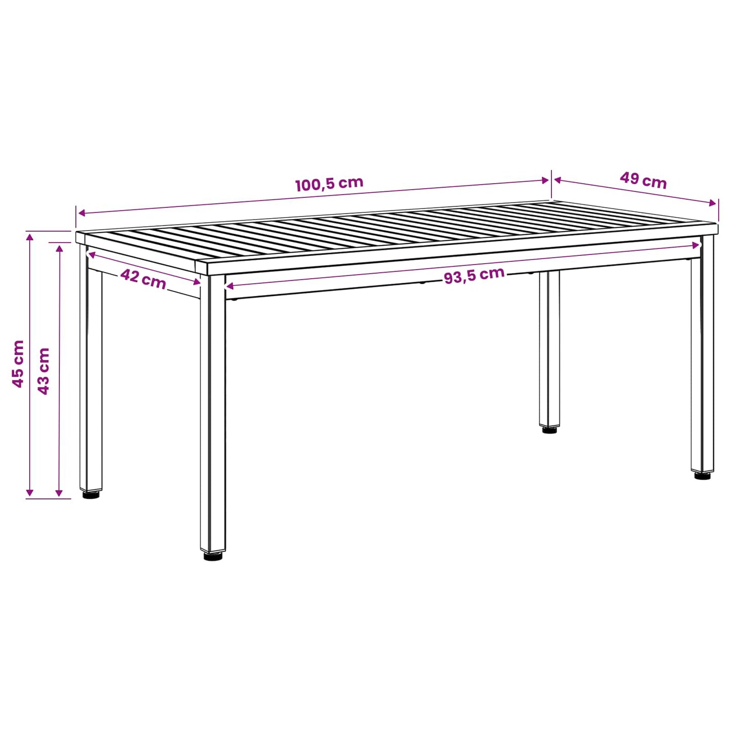 Sofabord Hvid 50 x 100,5 x 45 cm Massivt Akacietræ