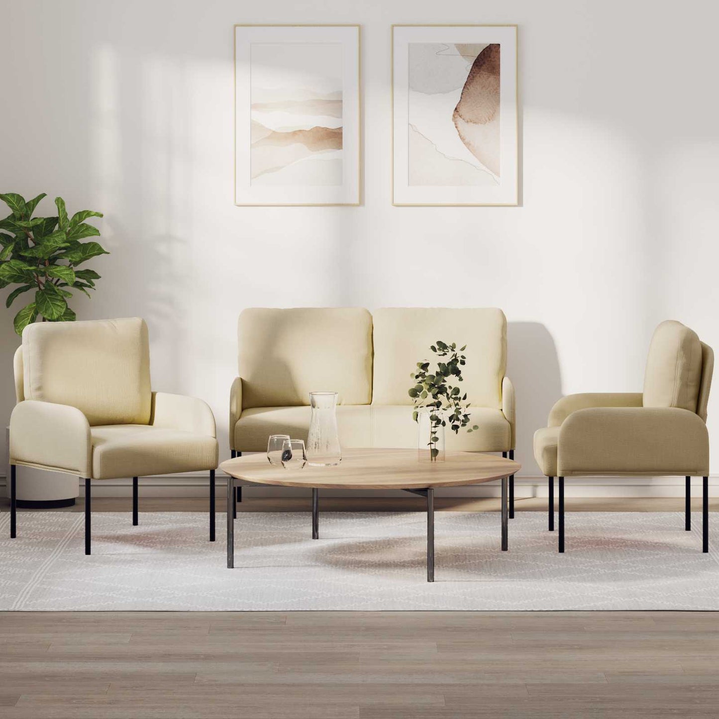 Sofasæt 3 stk. Creme Krydsfinér