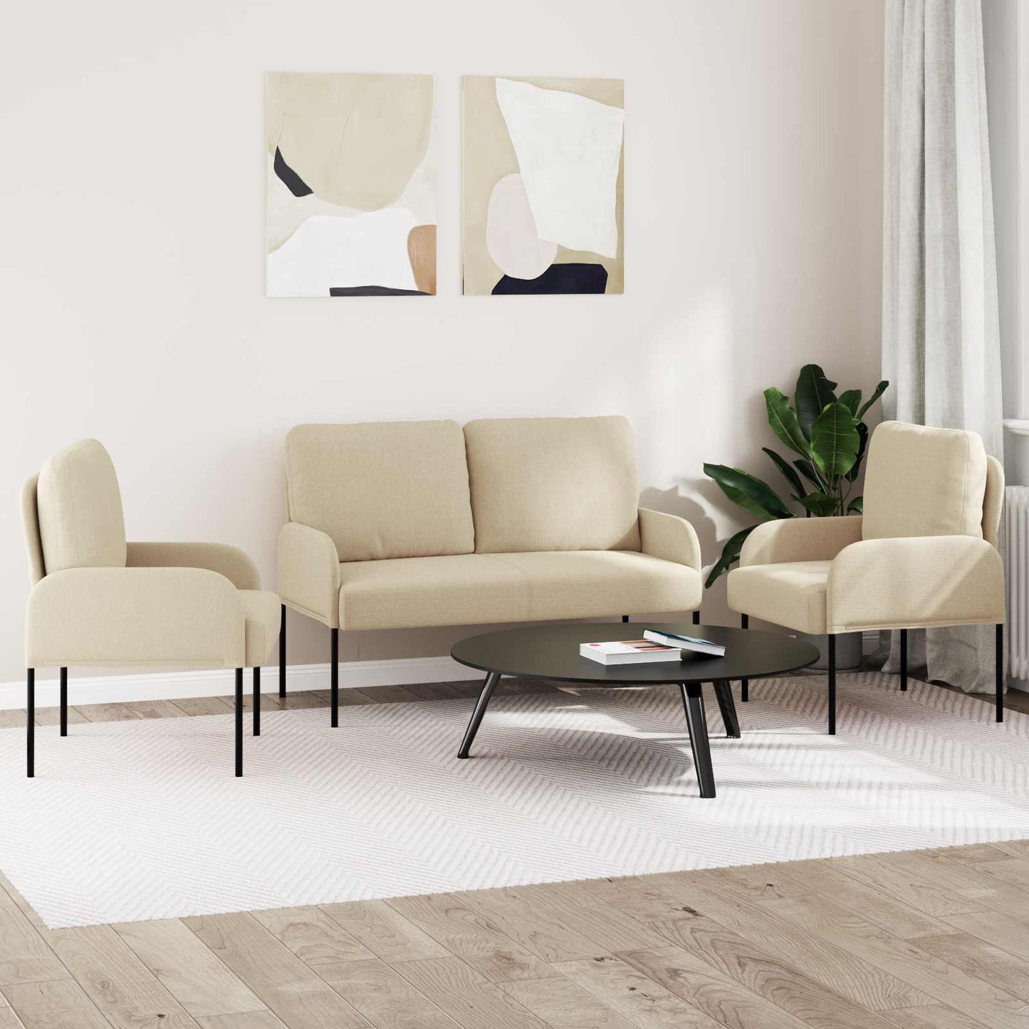 Sofasæt 3 stk. Creme Krydsfinér