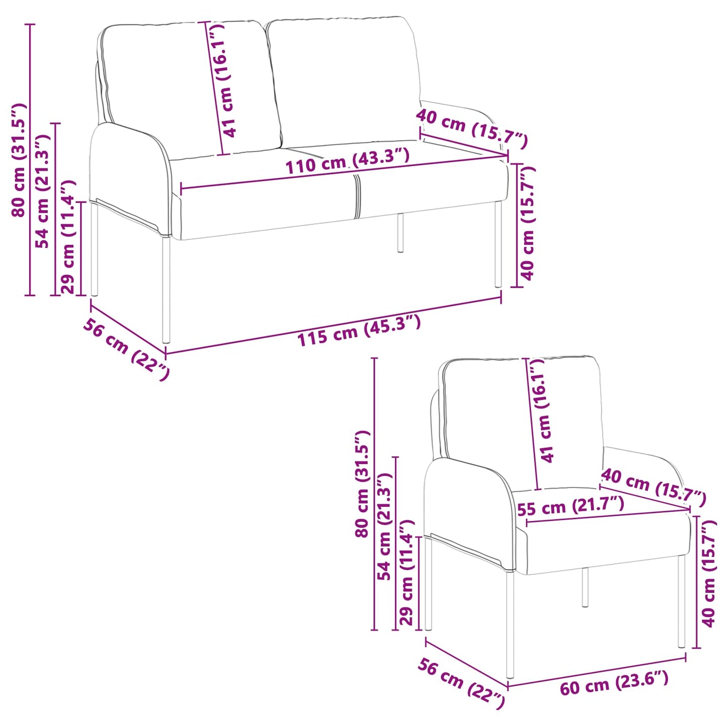 Sofasæt 3 stk. Lilla Krydsfinér