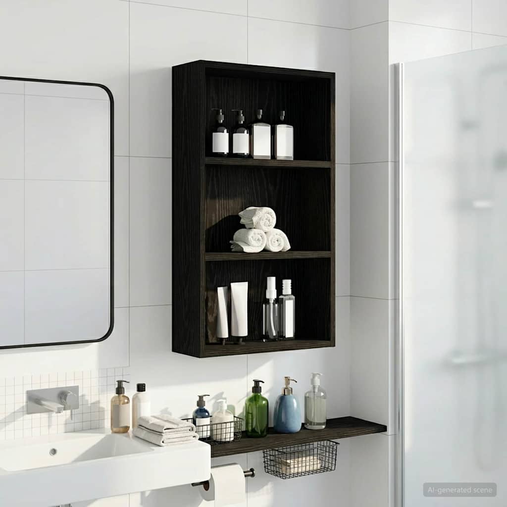 Badeværelsesvægskab Sort Eg 40 x 14 x 70 cm Konstrueret træ