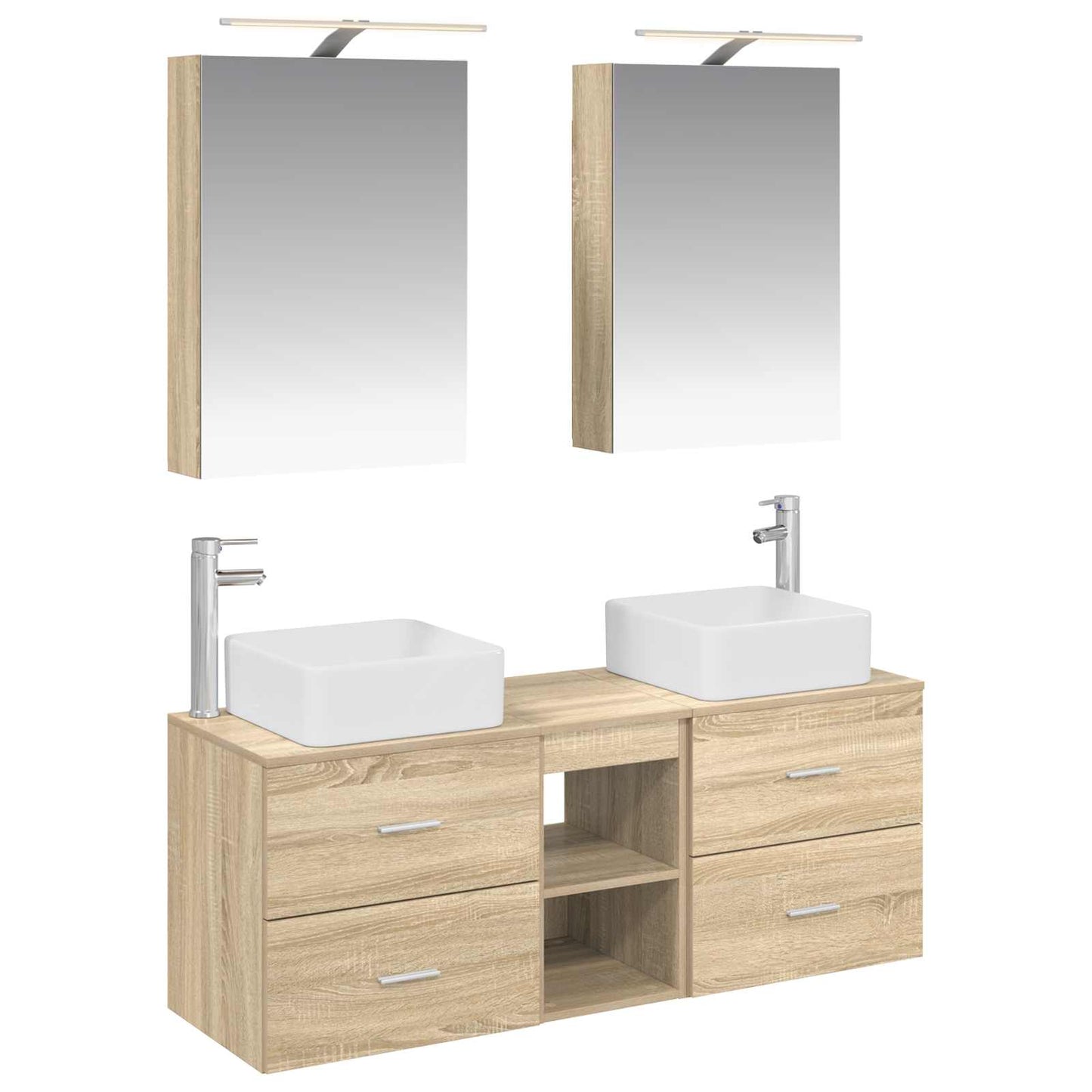 Badeværelsesmøbel sæt 5 stk. Sonoma-eg Konstrueret træ og glas